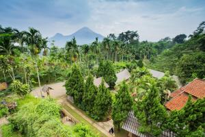 an aerial view of a forest of trees and a mountain at Royal Caravan Trawas Hotel in Trawas