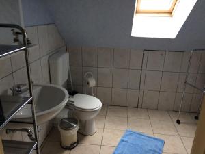 グラール・ミューリッツにあるApartment An der Büdnereiのバスルーム(トイレ、洗面台付)、窓が備わります。