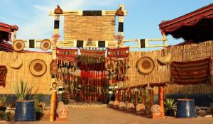 a display of wine bottles in front of a building at Nuweiba Club Resort in Nuweiba