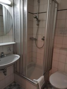 a bathroom with a shower and a toilet and a sink at Gasthaus Pflug 