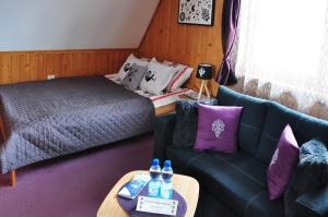a living room with a couch and a bed at MSC Apartments Honeymoon in Zakopane