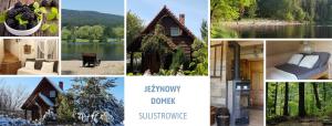 kolaż zdjęć domu i jeziora w obiekcie Jeżynowy Domek - Sulistrowice w mieście Sulistrowice