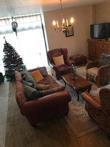 a living room with couches and a christmas tree at 13 Rue du Perré Maison de vacances in La Membrolle-sur-Choisille