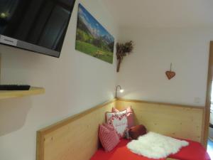 um quarto com uma cama e uma televisão na parede em Landhaus Familie Doll Ferienwohnung Emerde em Bichl