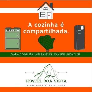a logo for a company with a refrigerator and a house at Hostel e Pousada Boa Vista in Joinville