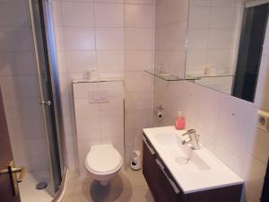 a bathroom with a toilet and a sink and a shower at Hotel Stadt Homburg - An den Universitätskliniken in Homburg