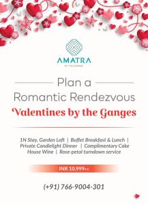 a flyer for a romantic rendezvous valentines by the gongs at Amatra By The Ganges in Haridwār