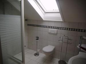 a bathroom with a toilet and a skylight at Ferienwohnung Caruso in Jork
