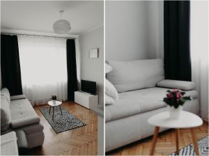 a living room with a couch and a table at Apartamenty „Nad Popradem” in Rytro