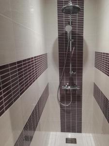 a bathroom with a shower with a glass door at Chez Christiane Et Gerard in Orthez