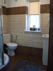 クルクランキにあるMazurskiewczasyのバスルーム(トイレ、洗面台付)、窓が備わります。