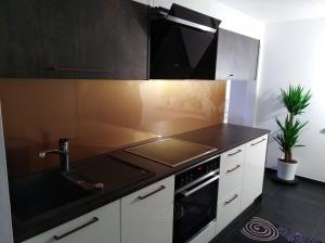 a kitchen with a sink and a stove top oven at Ferienwohnung Helmberger in Burgkirchen in Burgkirchen an der Alz