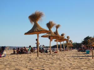 a group of straw umbrellas on a beach at Departamentos La Tita in Concepción del Uruguay