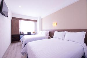 Habitación de hotel con 2 camas y TV en Crown Victoria Hotel en Querétaro