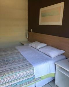 uma cama com duas almofadas num quarto em Flat inteiro - Aldeia das águas em Barra do Piraí