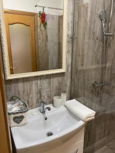 a bathroom with a sink and a shower at CASA DE SUB MAGURA in Simeria