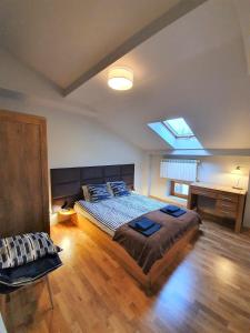 1 dormitorio con cama y escritorio. en Apartamenty Zulu, en Cracovia