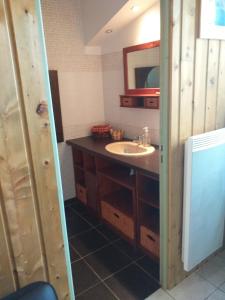 ein Bad mit einem Waschbecken und einem Spiegel in der Unterkunft Gîte de la Nouasse in Québriac