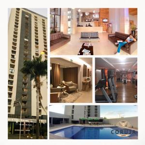a collage of four pictures of a building at Coruja Imob - Flat Crystal Place in Goiânia