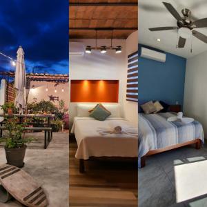 a collage of three pictures of a bedroom at HOTEL OLAS ALTAS BUCERIAS in Bucer&iacute;as