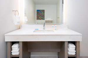 a bathroom sink with a mirror and a towel rack at Hyatt House Tampa Airport/Westshore in Tampa
