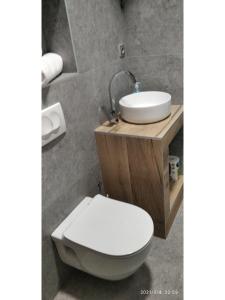 a bathroom with a white toilet and a sink at Slatka Tajna in Banja Luka
