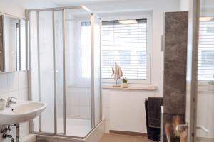 a bathroom with a shower and a sink at Apartment in Hameln # Rom in Hameln +7 photos