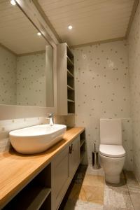 a bathroom with a sink and a toilet at Mosetertoppen Panorama anneks 3B in Hafjell