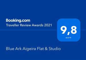 Aíyira的住宿－Blue Ark Aigeira Flat & Studio，蓝色电子邮件通知的屏幕截图,带有蓝色的空气失调平激活旗
