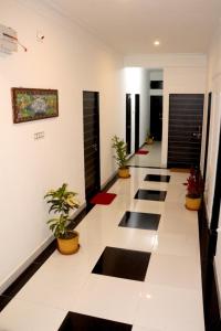 a corridor in a building with potted plants at Amritchandra homestay and hostel in Udaipur