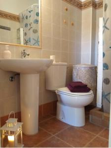 a bathroom with a toilet and a sink at El Rincón de Bolonia in Bolonia