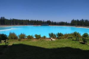 een groot zwembad van blauw water met bomen op de achtergrond bij Hermoso depto en Las Cruces con laguna artificial in Las Cruces