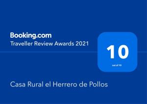 Certyfikat, podpis lub inny dokument wystawiony w obiekcie Casa Rural el Herrero de Pollos