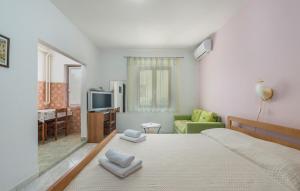 1 dormitorio con 1 cama y sala de estar en Apartments Nerina, en Novigrad Istria