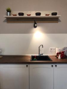 una cocina con fregadero y encimera en Apartment The Orchid, en Sofía