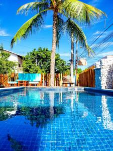 a swimming pool with a palm tree in the background at Casa Nui in Porto De Galinhas