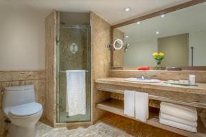 a bathroom with a toilet and a sink and a mirror at InterContinental São Paulo, an IHG Hotel in São Paulo