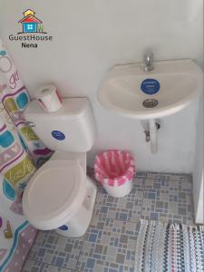 uma casa de banho com um WC branco e um lavatório. em Guest House Nena em Moyogalpa