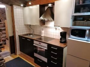 cocina con fregadero y fogones horno superior en Rantaruka Apartment II, en Ruka