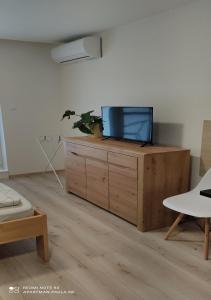 een woonkamer met een tv op een houten dressoir bij Apartmán Paula 2 in Podhájska
