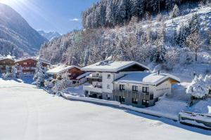 een resort in de bergen met sneeuw op de grond bij Freiraum Appartements in Neustift im Stubaital