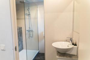 a bathroom with a sink and a glass shower at Huis Ter Geul in Valkenburg