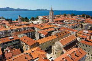 an aerial view of a city with red roofs at Kailani Luxury Central 3 Bedroom, 3 Bathroom Apartment With a Sunny Balcony in Zadar
