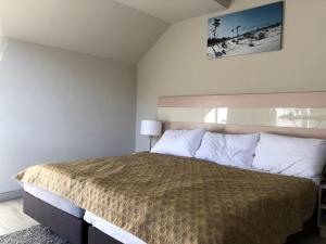 a bedroom with a bed with a brown bedspread at Apartment Czarna Góra Resort ISCHGL 30, Sienna in Sienna