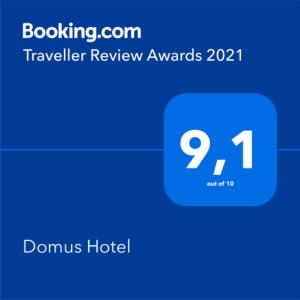 Een certificaat, prijs of ander document dat getoond wordt bij Domus Hotel