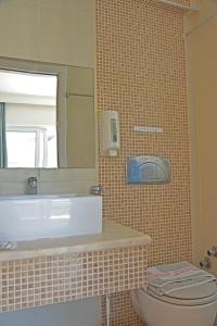 a bathroom with a sink and a mirror and a toilet at Bristol Sea View Apartments in Kos