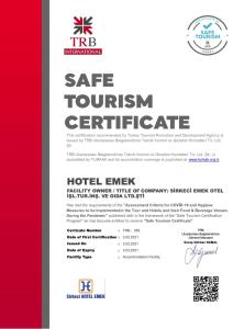 un volantino per un certificato di turismo sicuro rosso di Sirkeci Emek Hotel a Istanbul