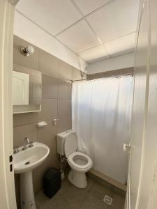 a small bathroom with a toilet and a sink at Departamento en La Punta in La Punta