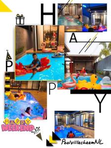 eine Collage mit Bildern eines Schwimmbads in der Unterkunft PoolVilla Chaam NL in Cha-am
