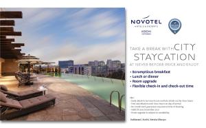 a flyer for a hotel with a view of the city at Novotel Kochi Infopark in Cochin